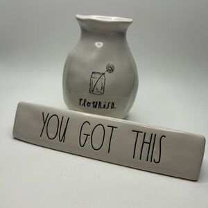 2 pcs Ray Dunn flourish vase & inspiration desk/shelf plaque.